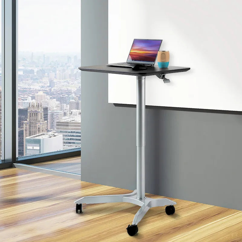 Bureau mobile pneumatique assis-debout simple utilisateur, coloris expresso/blanc
