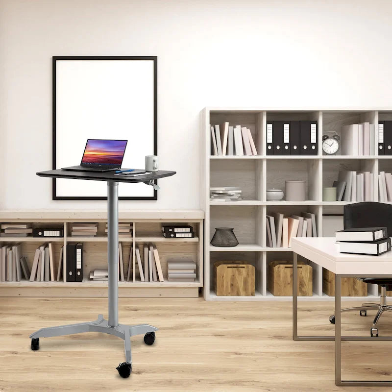 Bureau mobile pneumatique assis-debout simple utilisateur, coloris expresso/blanc