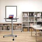 Bureau mobile pneumatique assis-debout simple utilisateur, coloris expresso/blanc