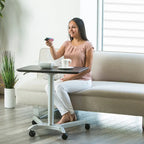 Bureau mobile pneumatique assis-debout simple utilisateur, coloris expresso/blanc