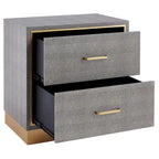 Table d'appoint à 2 tiroirs en similicuir grainé gris avec base dorée