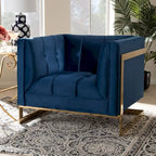 Fauteuil d'appoint capitonné en velours gris/bleu marine avec structure dorée, 1 place