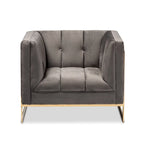 Fauteuil d'appoint capitonné en velours gris/bleu marine avec structure dorée, 1 place