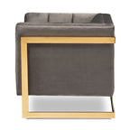 Fauteuil d'appoint capitonné en velours gris/bleu marine avec structure dorée, 1 place