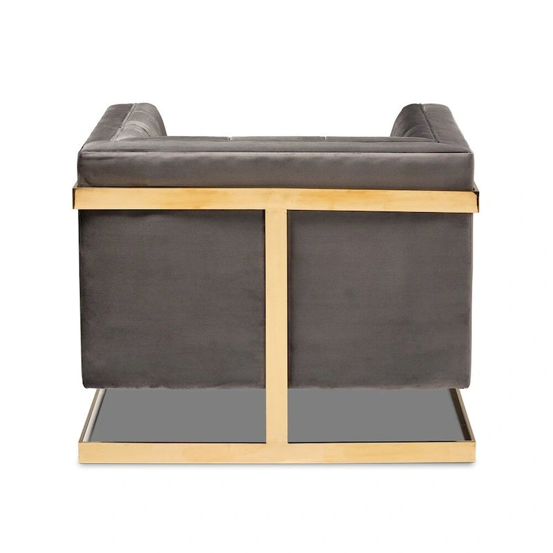 Fauteuil d'appoint capitonné en velours gris/bleu marine avec structure dorée, 1 place