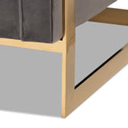 Fauteuil d'appoint capitonné en velours gris/bleu marine avec structure dorée, 1 place
