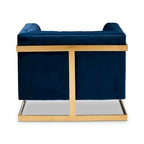 Fauteuil d'appoint capitonné en velours gris/bleu marine avec structure dorée, 1 place