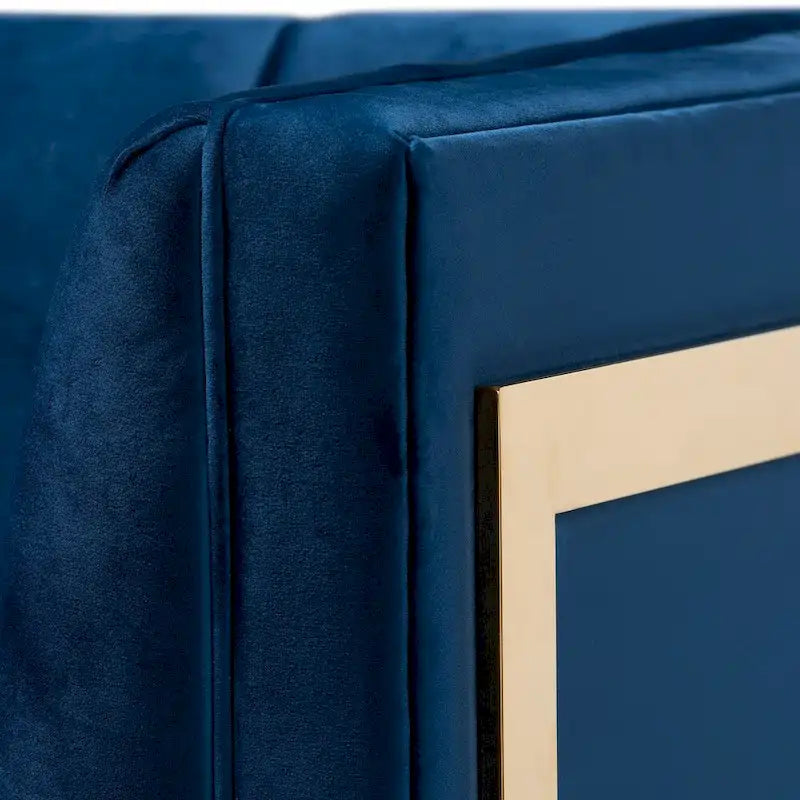 Fauteuil d'appoint capitonné en velours gris/bleu marine avec structure dorée, 1 place
