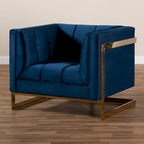 Fauteuil d'appoint capitonné en velours gris/bleu marine avec structure dorée, 1 place