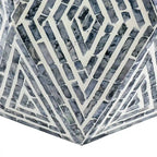 Tabouret d'appoint hexagonal bleu et blanc, bois et coquille de capiz