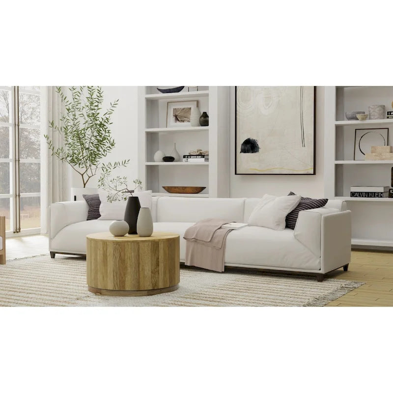 Table basse ronde en bois de manguier, finition naturelle/blanchie, 76 cm, pour 1 personne