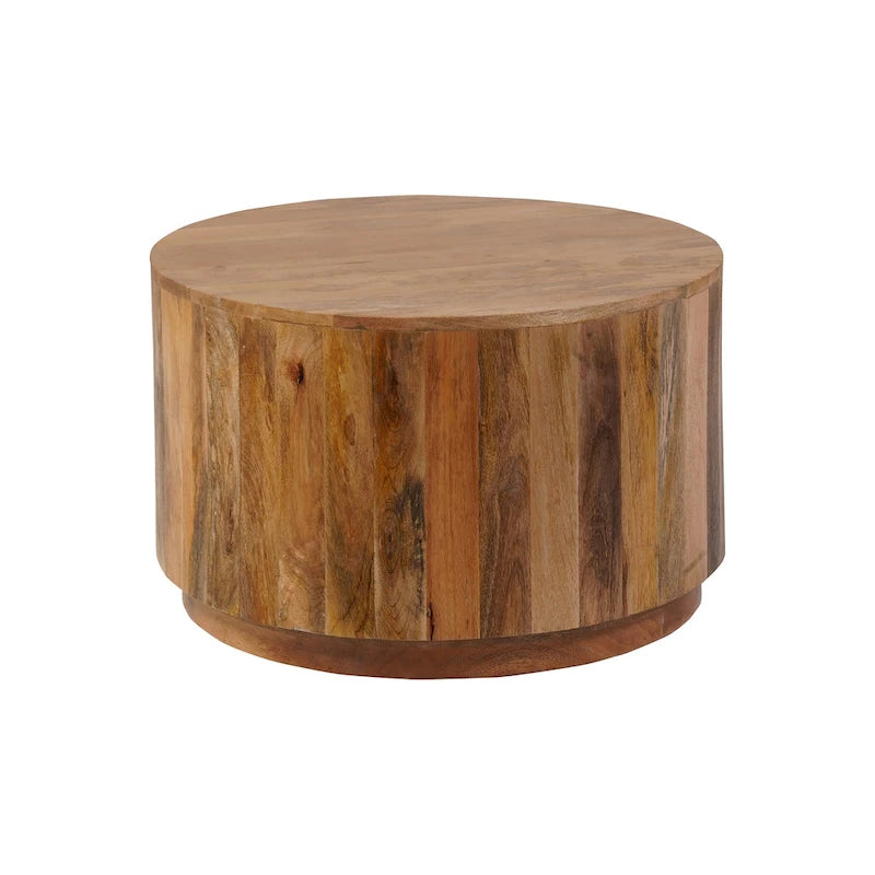 Table basse ronde en bois de manguier, finition naturelle/blanchie, 76 cm, pour 1 personne