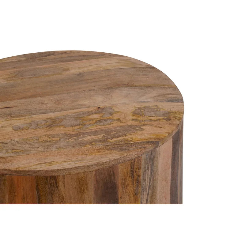 Table basse ronde en bois de manguier, finition naturelle/blanchie, 76 cm, pour 1 personne