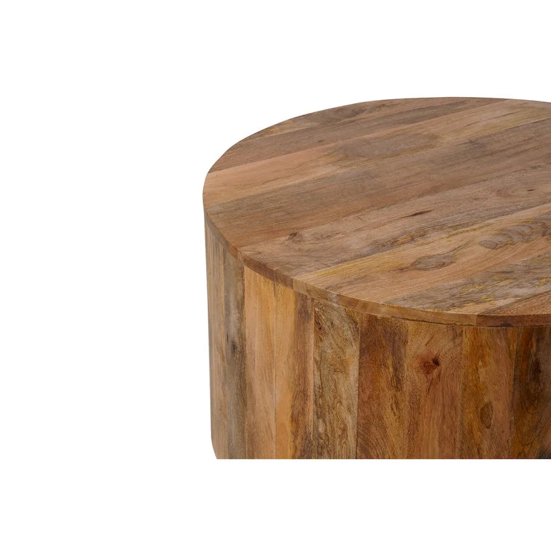 Table basse ronde en bois de manguier, finition naturelle/blanchie, 76 cm, pour 1 personne