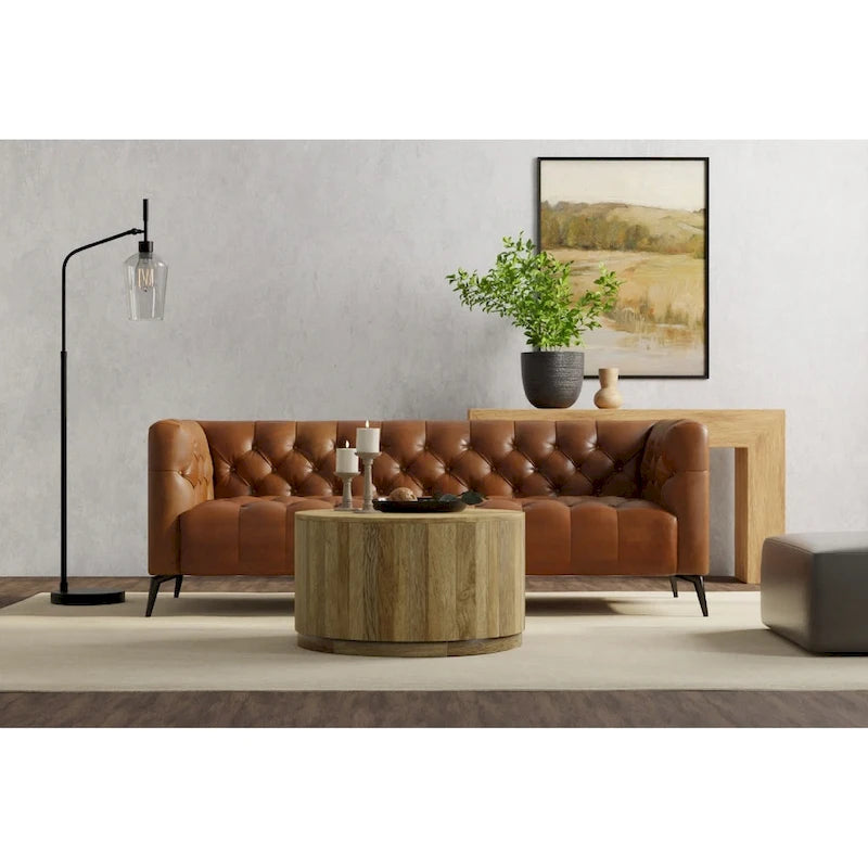 Table basse ronde en bois de manguier, finition naturelle/blanchie, 76 cm, pour 1 personne