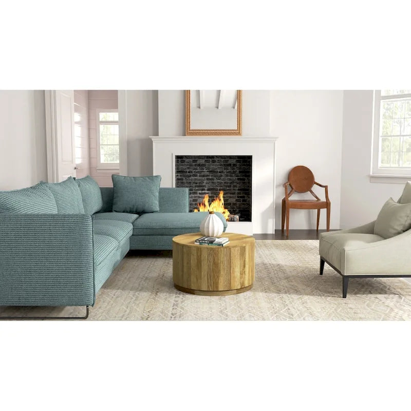 Table basse ronde en bois de manguier, finition naturelle/blanchie, 76 cm, pour 1 personne