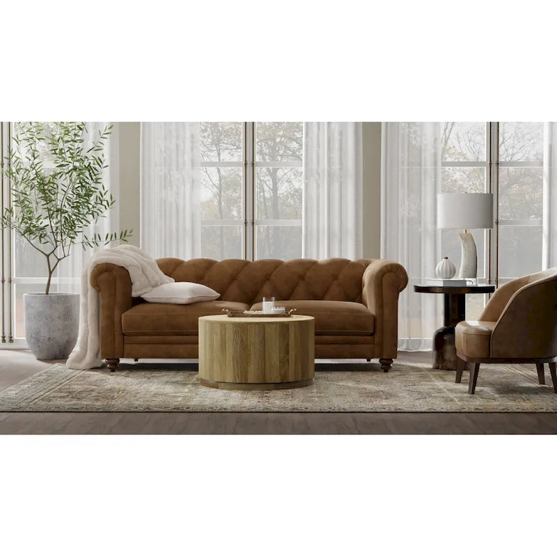 Table basse ronde en bois de manguier, finition naturelle/blanchie, 76 cm, pour 1 personne