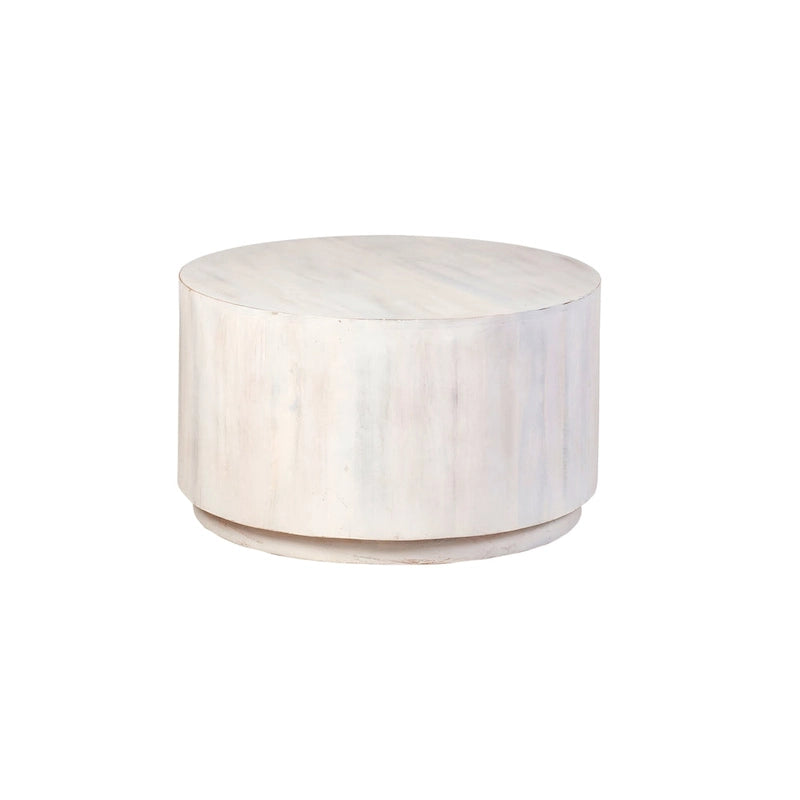 Table basse ronde en bois de manguier, finition naturelle/blanchie, 76 cm, pour 1 personne