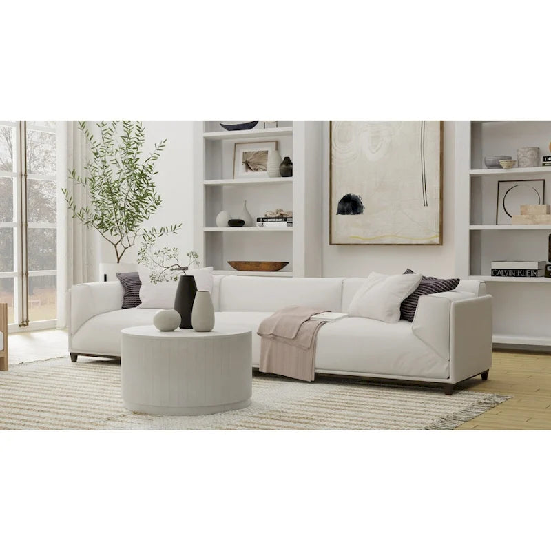 Table basse ronde en bois de manguier, finition naturelle/blanchie, 76 cm, pour 1 personne