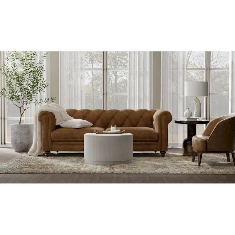 Table basse ronde en bois de manguier, finition naturelle/blanchie, 76 cm, pour 1 personne