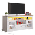 Meuble TV blanc à LED avec lumières RGB et portes en acrylique, compatible TV jusqu'à 70", montage par 1 personne