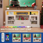 Meuble TV blanc à LED avec lumières RGB et portes en acrylique, compatible TV jusqu'à 70", montage par 1 personne