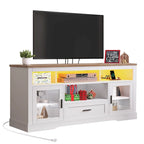 Meuble TV blanc à LED avec lumières RGB et portes en acrylique, compatible TV jusqu'à 70", montage par 1 personne