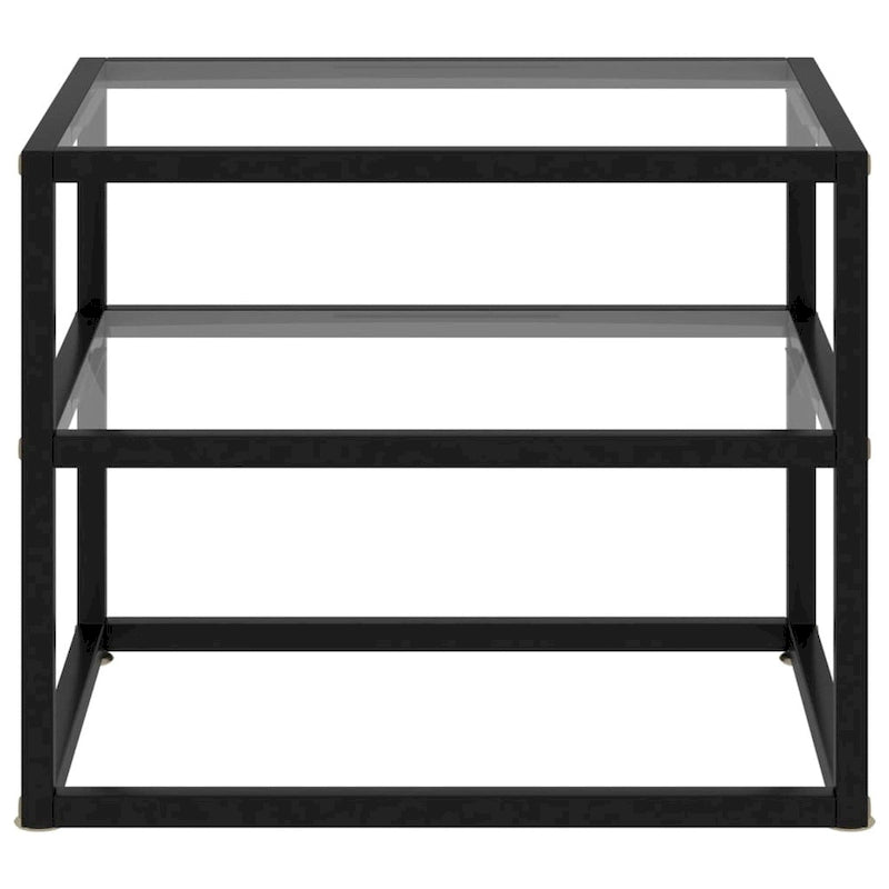 Table d'appoint en verre transparent et acier noir, 50×40×40 cm