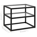 Table d'appoint en verre transparent et acier noir, 50×40×40 cm