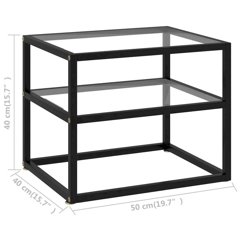 Table d'appoint en verre transparent et acier noir, 50×40×40 cm