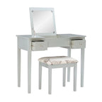 Coiffeuse argentée avec miroir pivotant et tabouret capitonné – 1 pièce