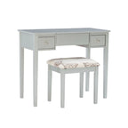 Coiffeuse argentée avec miroir pivotant et tabouret capitonné – 1 pièce