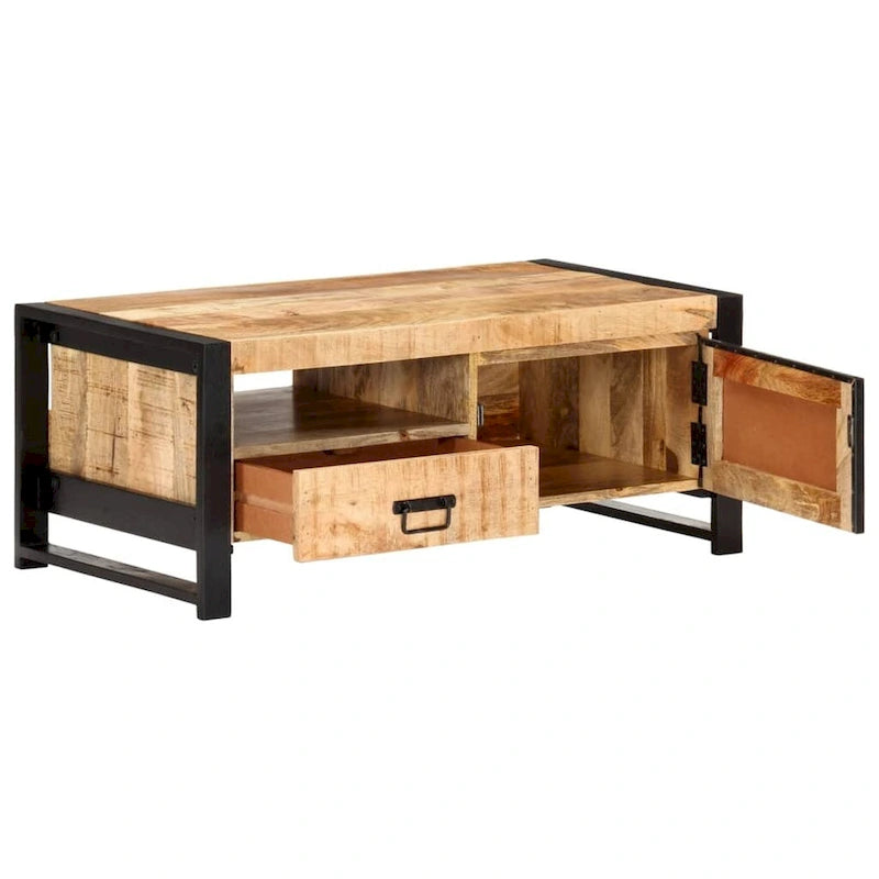 Table basse en bois recyclé avec rangement, style industriel, 1 pièce