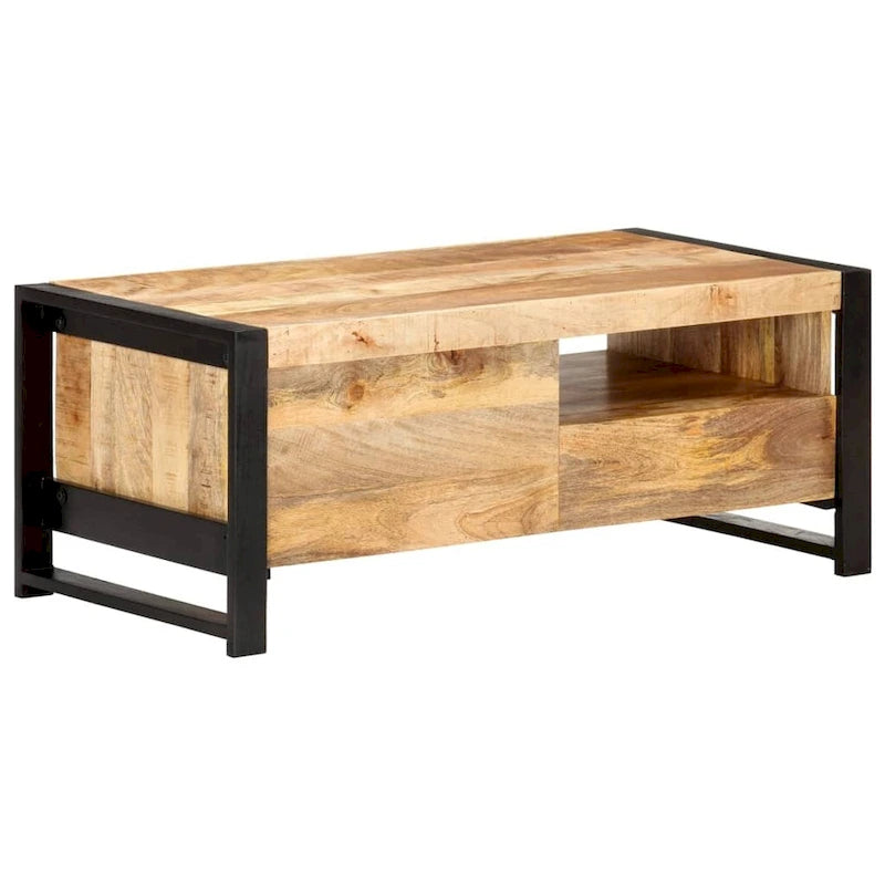 Table basse en bois recyclé avec rangement, style industriel, 1 pièce
