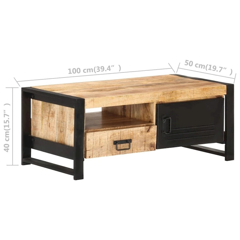Table basse en bois recyclé avec rangement, style industriel, 1 pièce