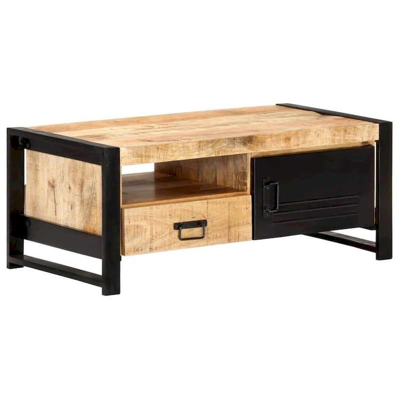 Table basse en bois recyclé avec rangement, style industriel, 1 pièce