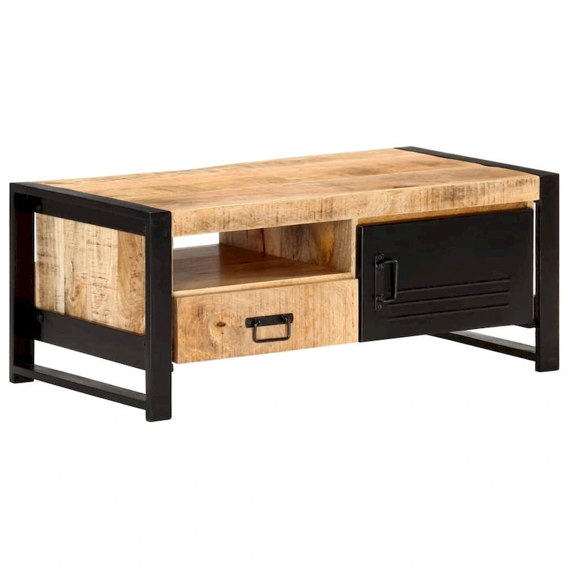 Table basse en bois recyclé avec rangement, style industriel, 1 pièce