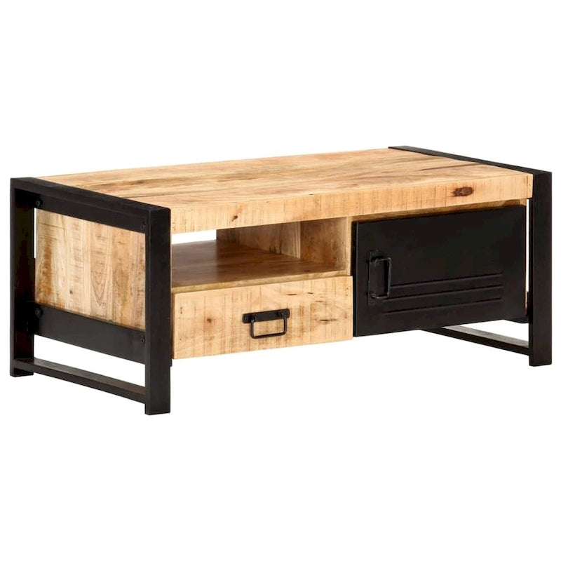 Table basse en bois recyclé avec rangement, style industriel, 1 pièce