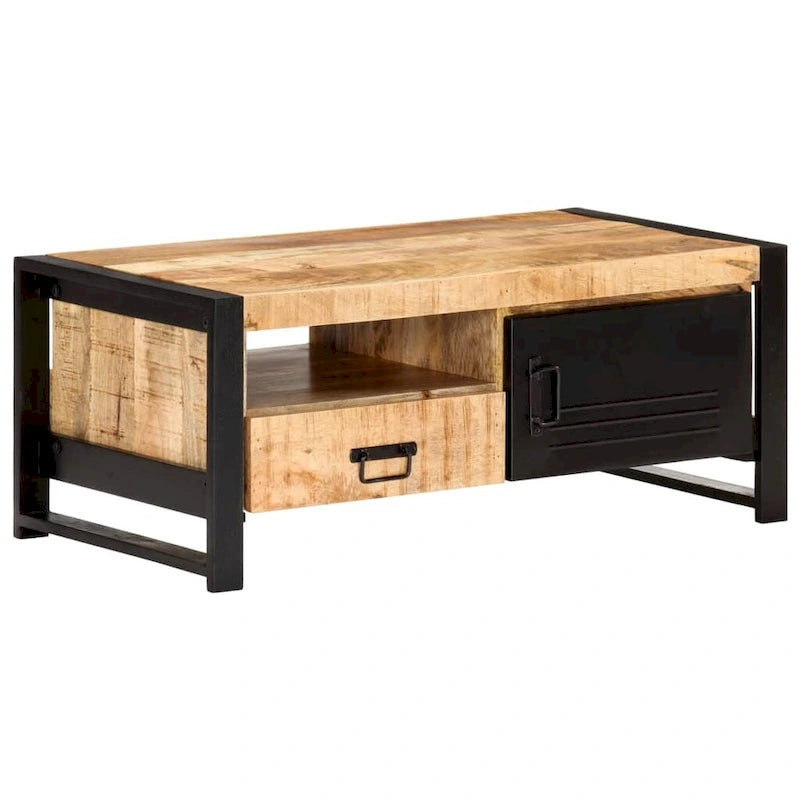 Table basse en bois recyclé avec rangement, style industriel, 1 pièce