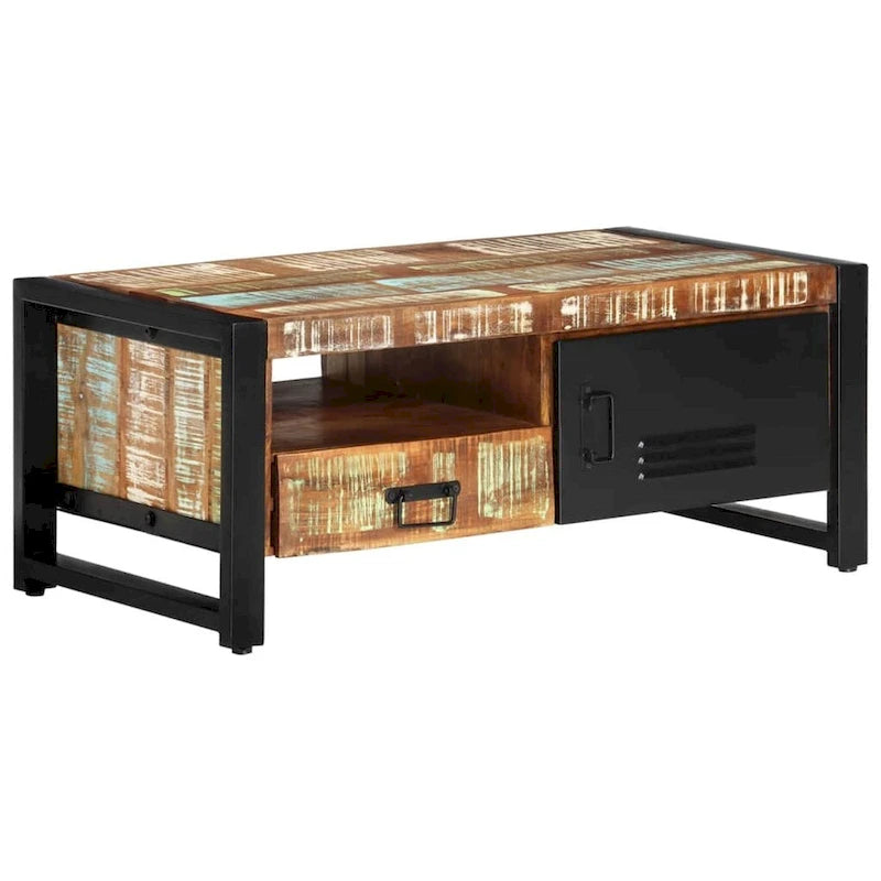 Table basse en bois recyclé avec rangement, style industriel, 1 pièce