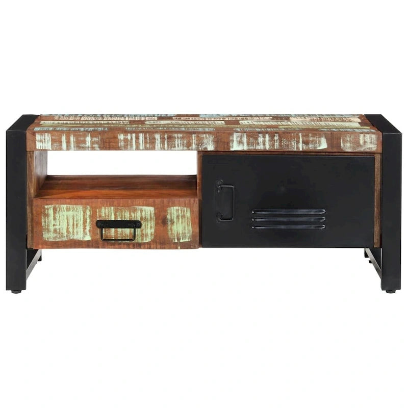 Table basse en bois recyclé avec rangement, style industriel, 1 pièce