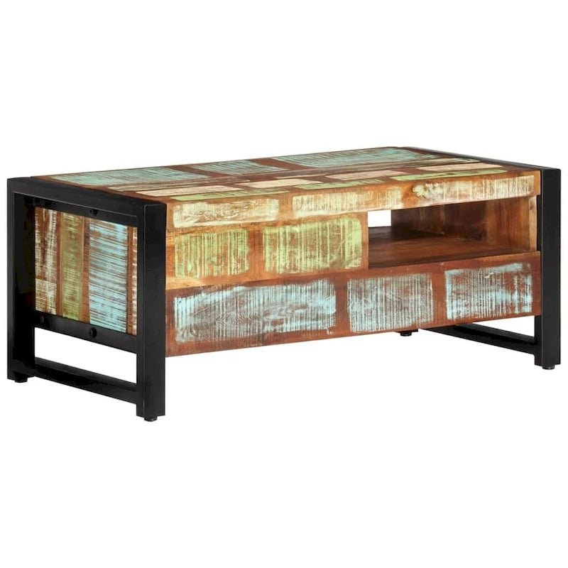 Table basse en bois recyclé avec rangement, style industriel, 1 pièce