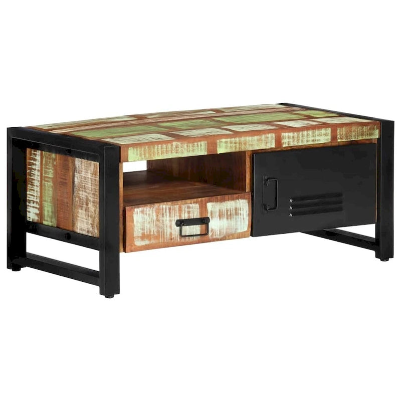 Table basse en bois recyclé avec rangement, style industriel, 1 pièce