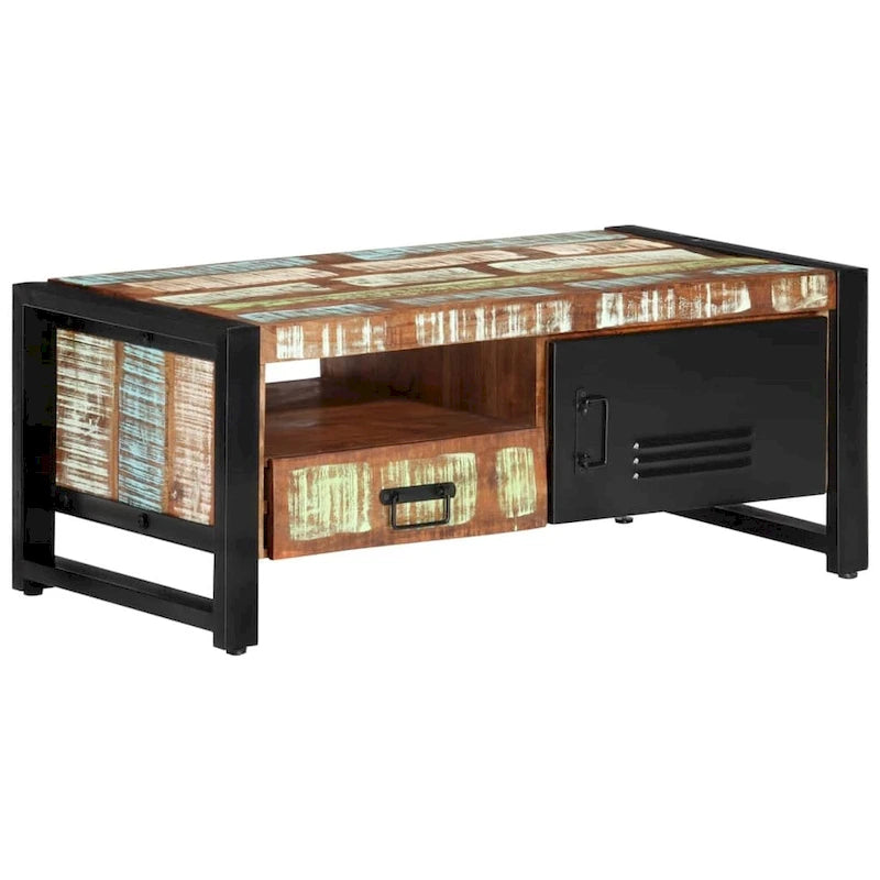 Table basse en bois recyclé avec rangement, style industriel, 1 pièce