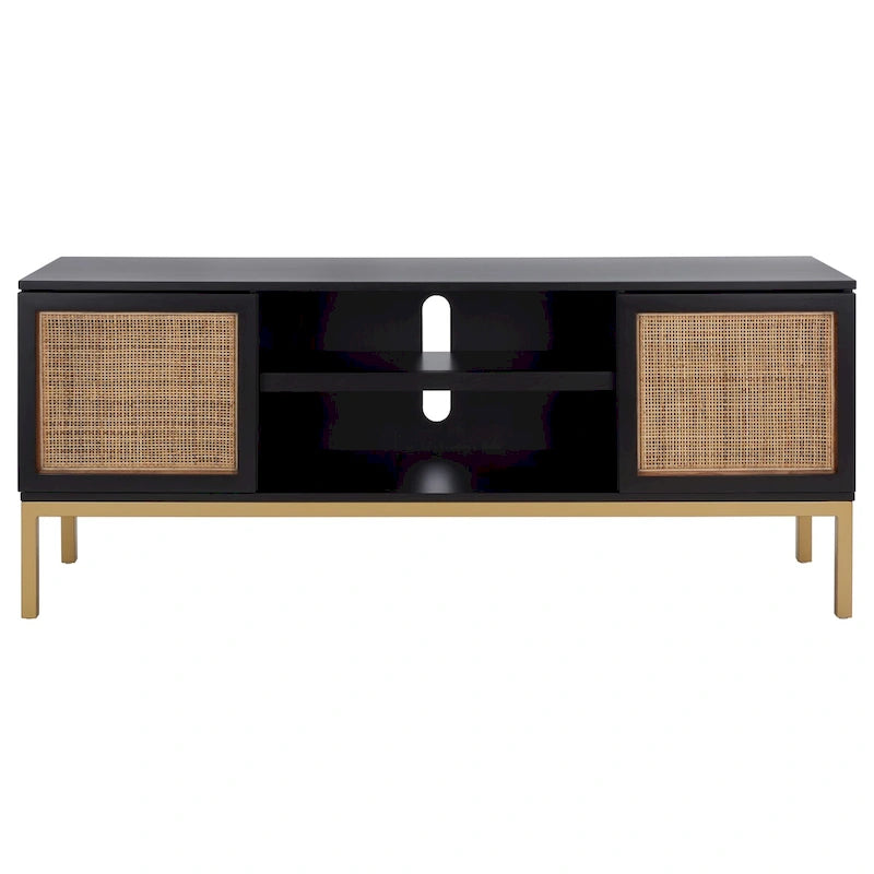 Meuble TV en rotin noir/naturel à 2 portes, L 137 cm – 1 unité