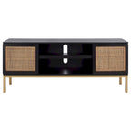 Meuble TV en rotin noir/naturel à 2 portes, L 137 cm – 1 unité