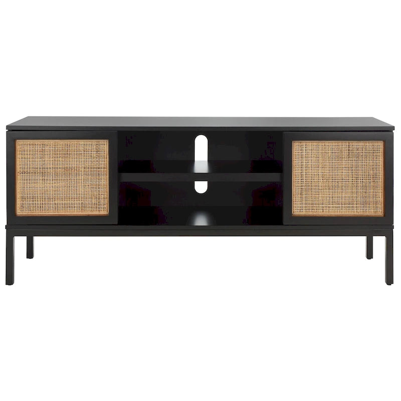 Meuble TV en rotin noir/naturel à 2 portes, L 137 cm – 1 unité