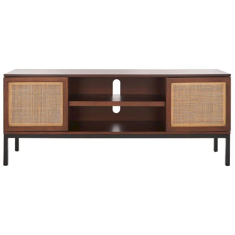 Meuble TV en rotin noir/naturel à 2 portes, L 137 cm – 1 unité
