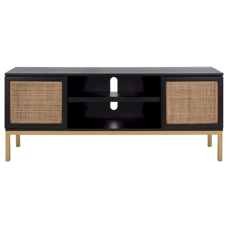 Meuble TV en rotin noir/naturel à 2 portes, L 137 cm – 1 unité