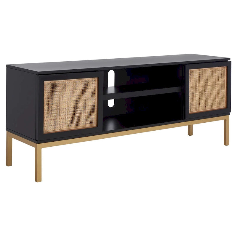 Meuble TV en rotin noir/naturel à 2 portes, L 137 cm – 1 unité